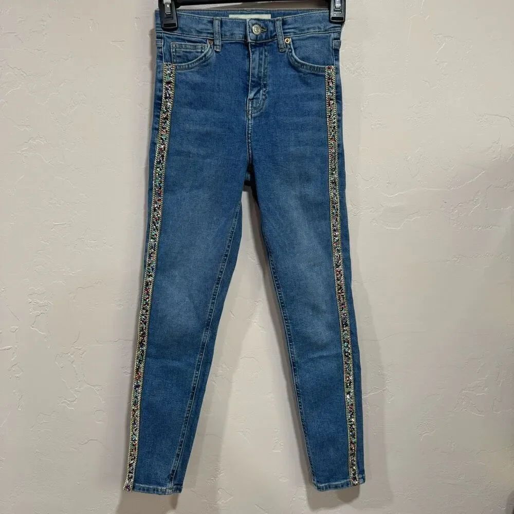 Topshop Moto Jamie 25x30 skinny jeans with gem stone embellishments